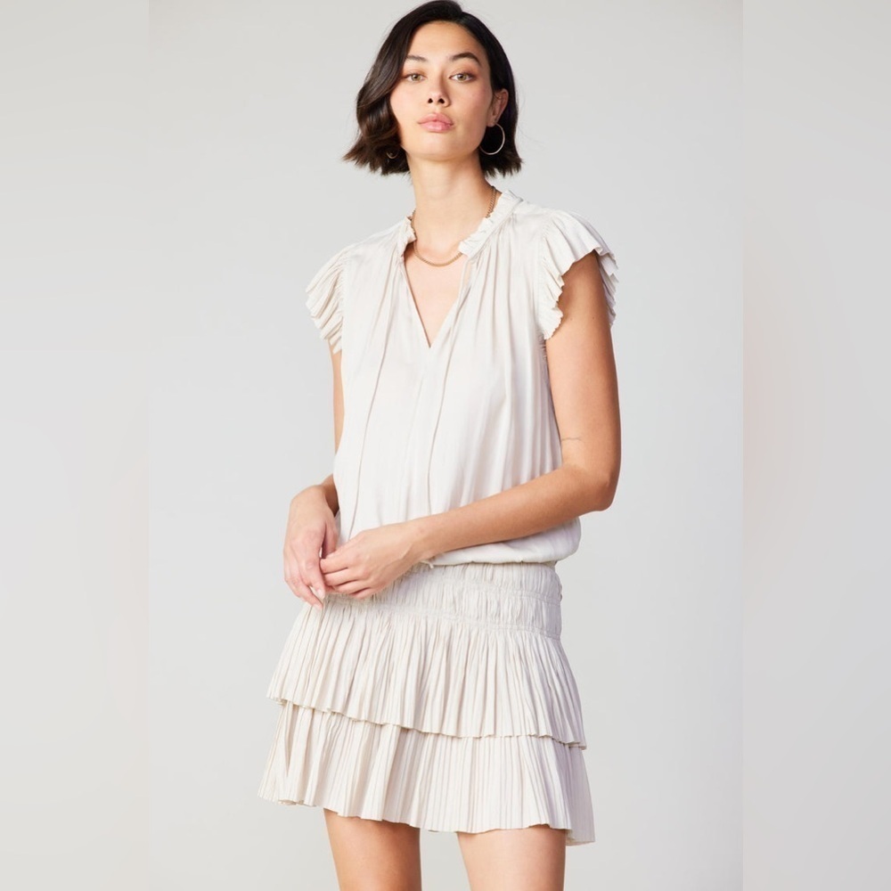 Anthropologie Current Air Zoey Pleated Skirt Mini Dress Ecru sz S